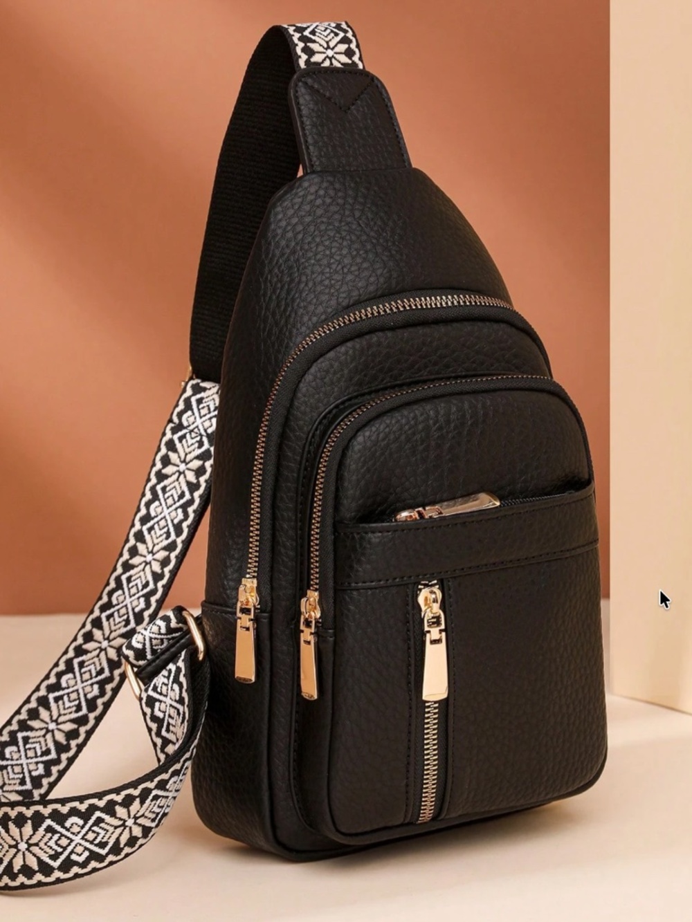 Luxe Pebbled Vegan Leather Zip up Crossbody Shoulder Bag - Picture 8 of 13